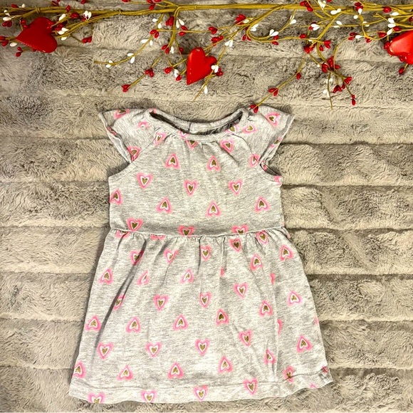 Carter’s 12 Months Gray & Pink Heart Shirt Dress, Valentine’s Day - Picture 1 of 4